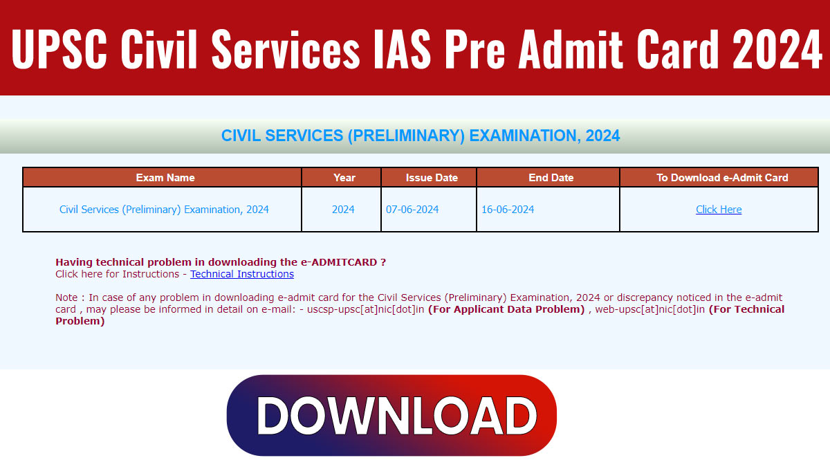 UPSC Civil Services IAS Pre Admit Card 2024