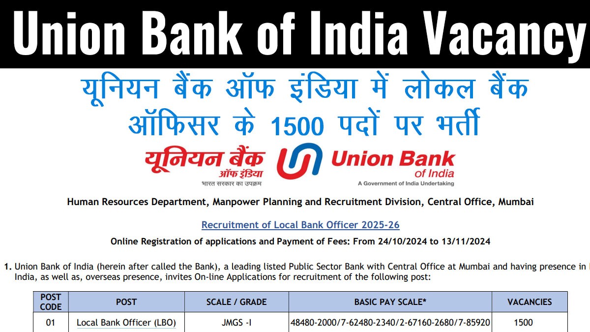 Union Bank of India Vacancy 2024